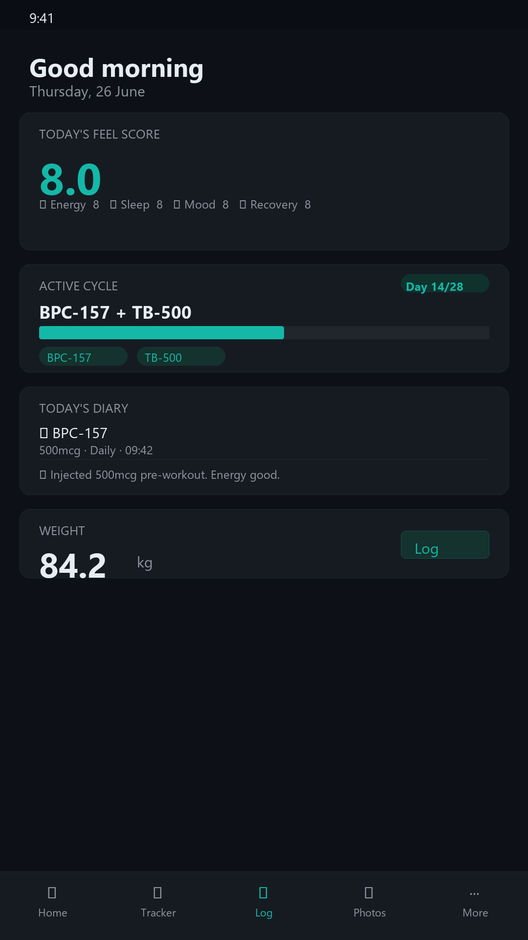 My Peptide Pal — home dashboard screenshot